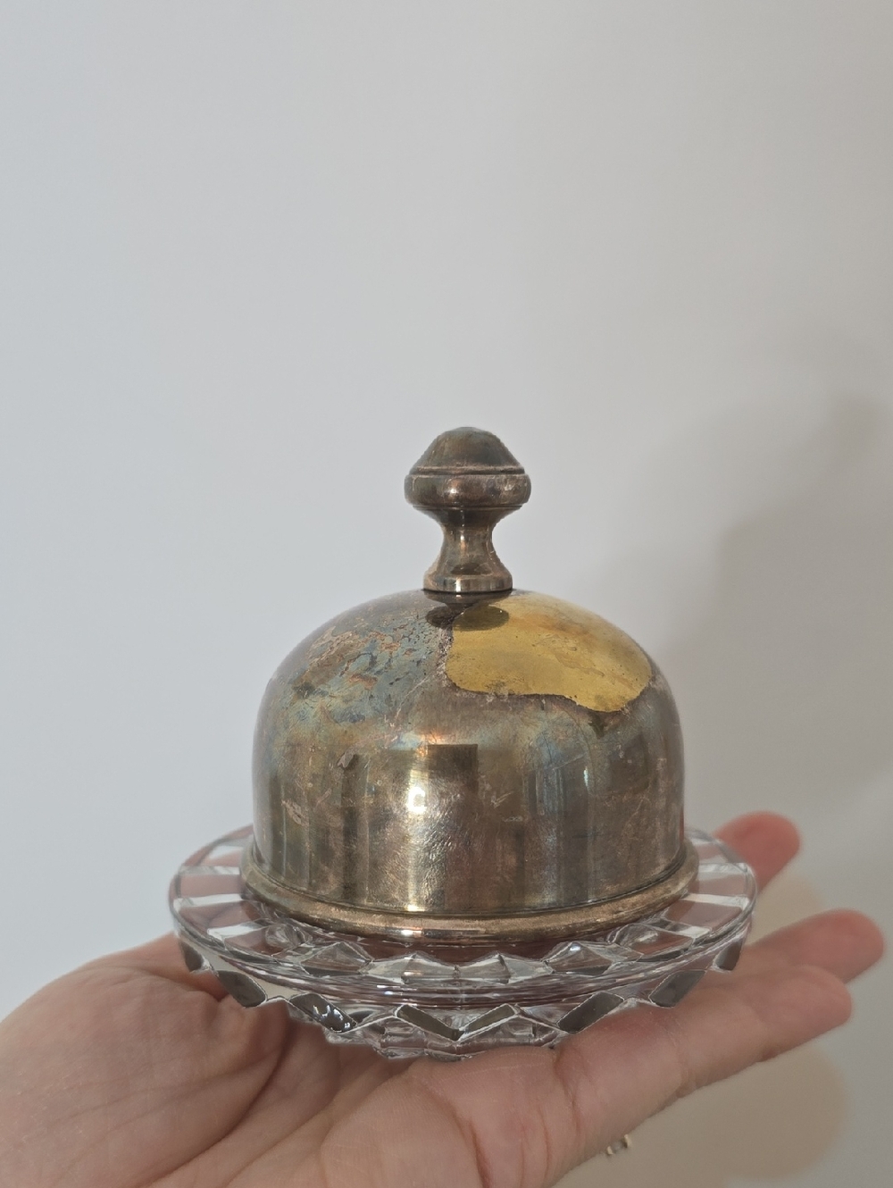 Vintage Silver Plated And Glass Butter Dish